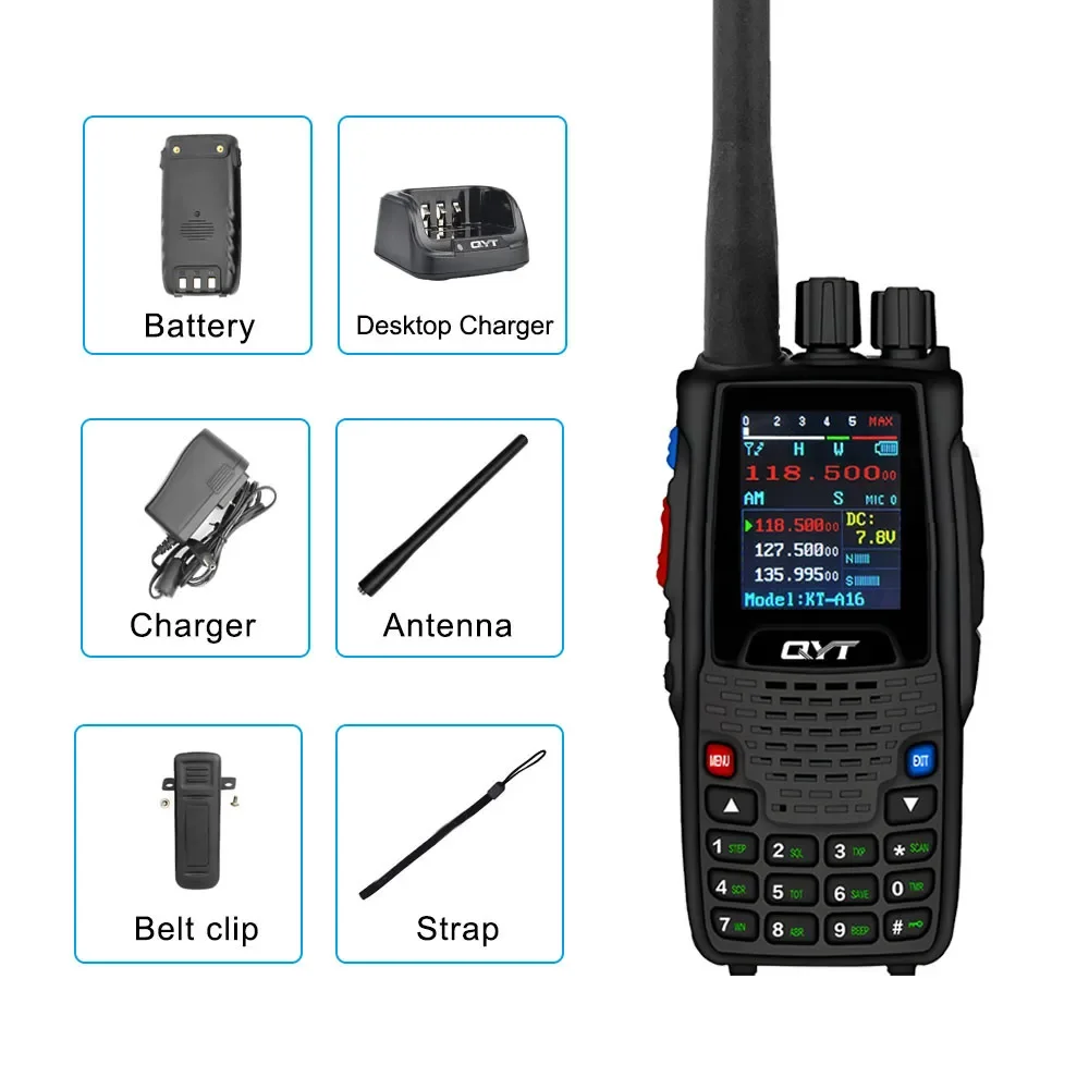 إرسال الفرقة الهوائية اسلكية تخاطب Tx108.000-136.999MHz Rx108.0000-136.999MHz 6W 200Ch W/10 NOAA قنوات توقعات الطقس KT-A16