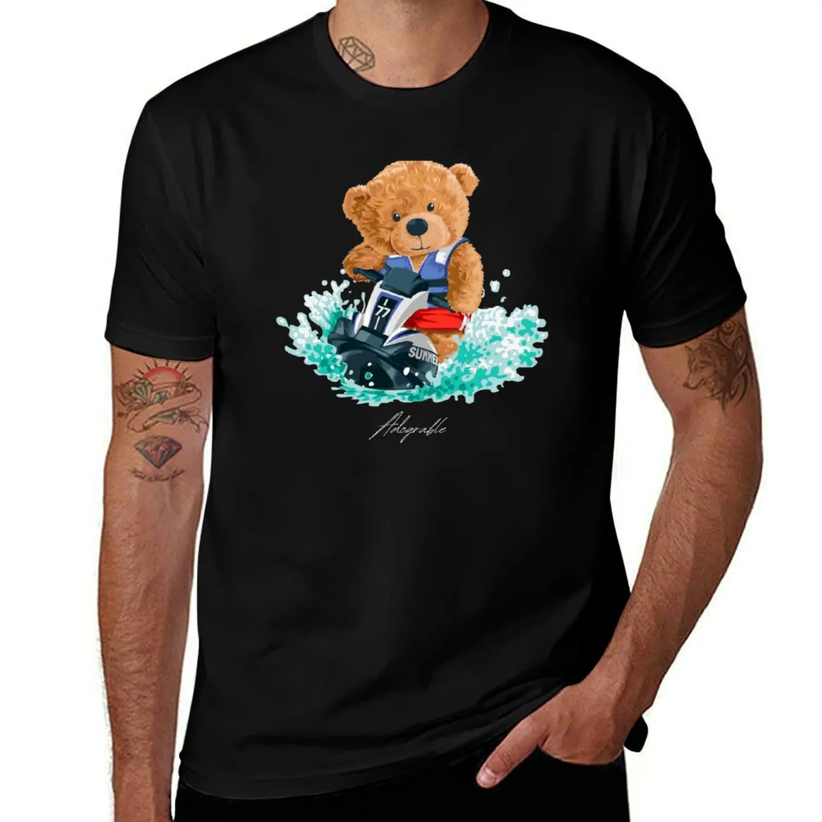 

Cute Bear jetskiiing - Adograble Jetski T-Shirt Everyday Wear Basic Short Sleeve Top