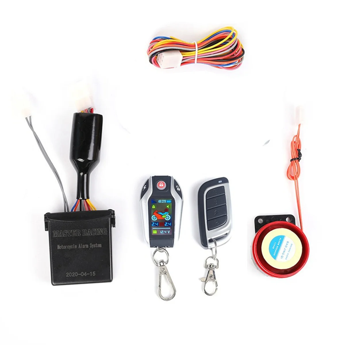 

LCD Motorcycle Alarm Auto Lock/Unlock Security System Two Anti-Theft Alarms Keyless Engine Start, Without Monitor