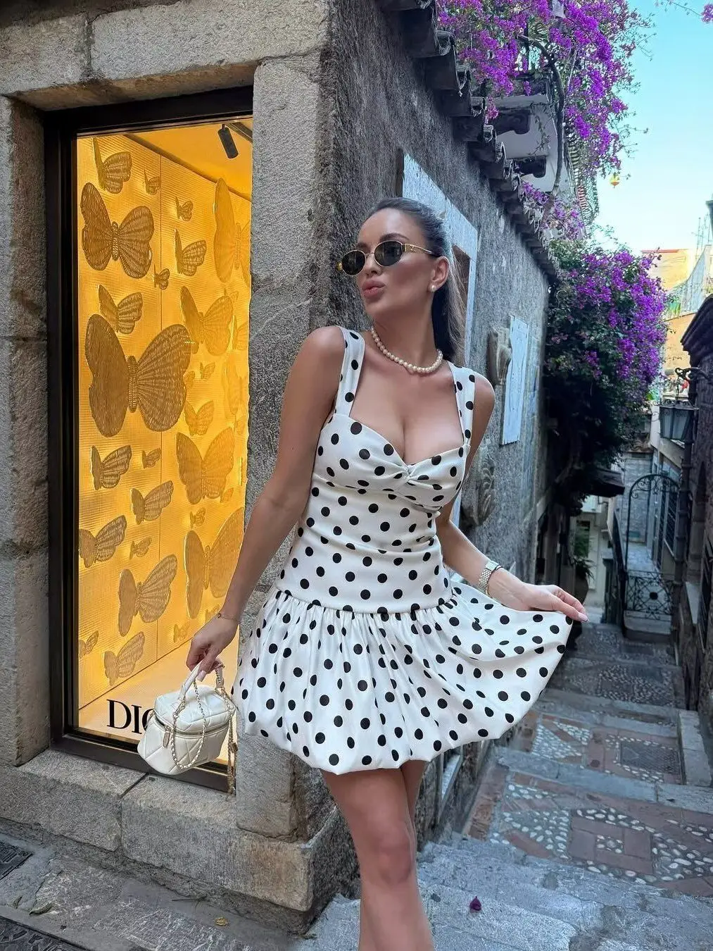 

2025 hot european and american styles ins casual elegant,women's balloon style polka dot dress