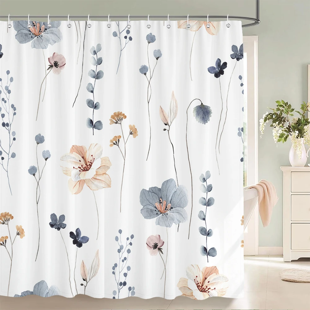 Elegant Flowers Shower Curtain 180x180cm Floral Printed Shower Curtain Polyester Bath Curtain Bathroom Decor Washable With Hooks