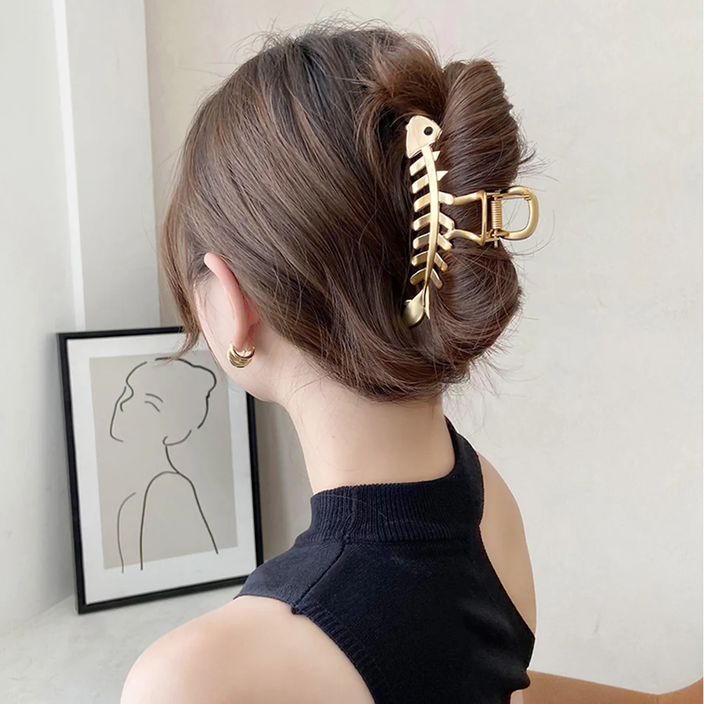 Fishbone Hairpin Shark Jaw Clip Clamp Big Claw Pins Toddler Ponytail Holder Toothed Alloy Gold Plating Child