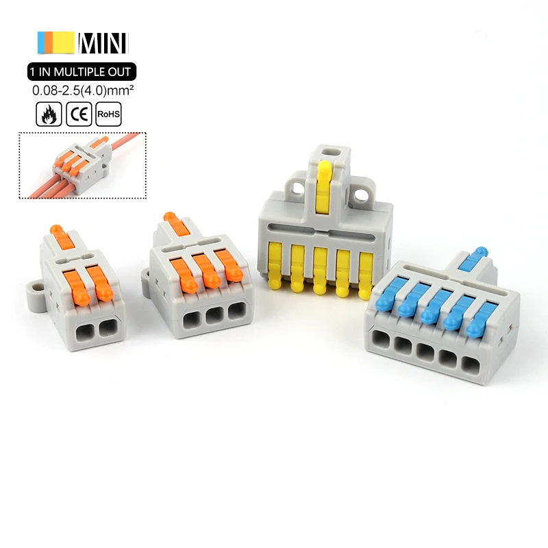 5/10PCS Mini 1 In Multiple Out Quick Cable Connector With Screw Hole Compact Butt Push-in Splitter Splice Terminal Block