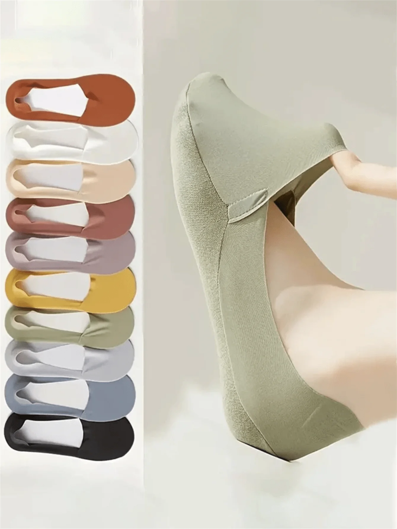 

5 Pairs Women Thin Silky Invisible Socks Non Slip No Show Boat Socks Anti Slip Liner Socks For High Heels Daily Wear