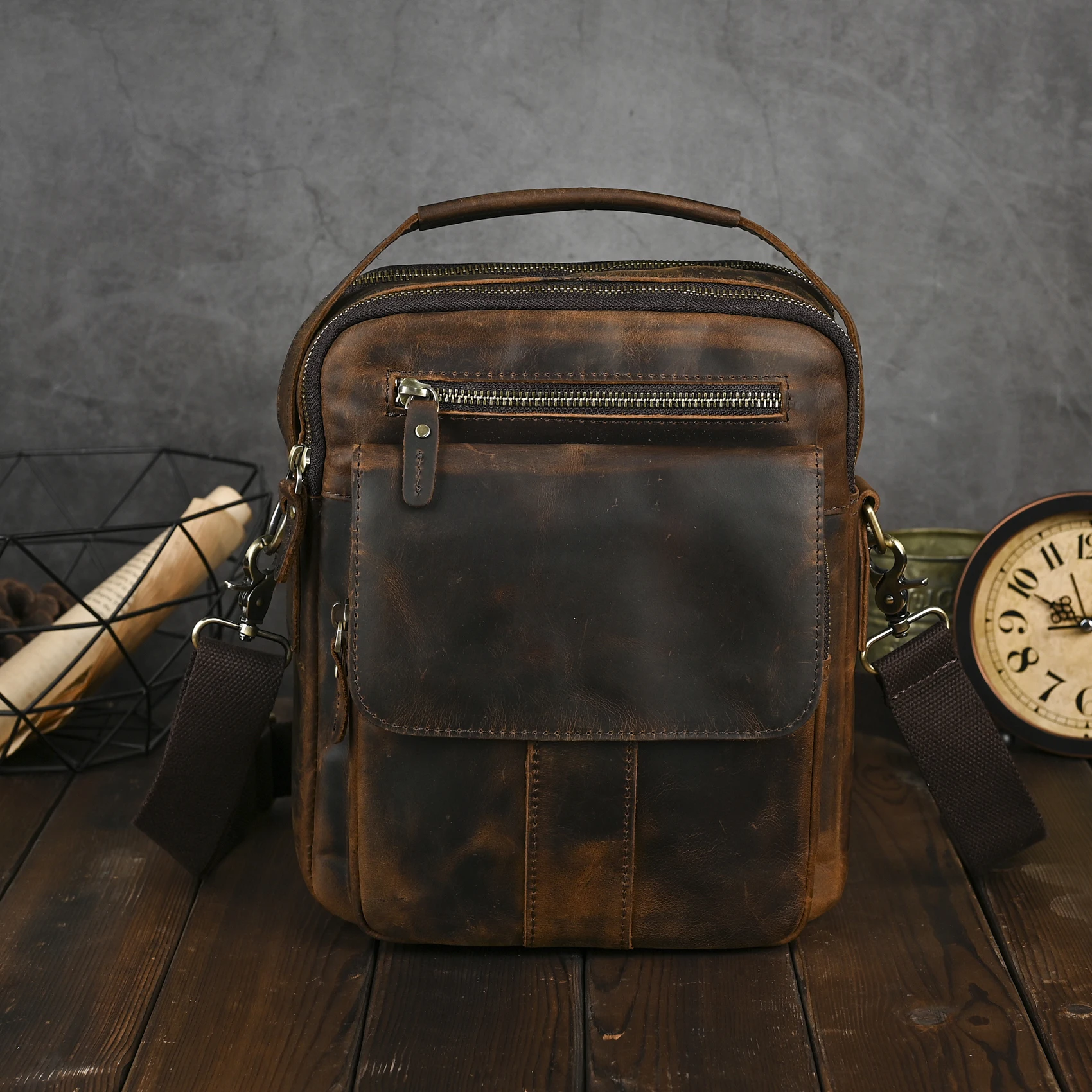 

Мужская сумка на одно плечо из натуральной яловой кожи Mad, винтажная многофункциональная сумка через плечо в стиле ретро Faion для молодежи