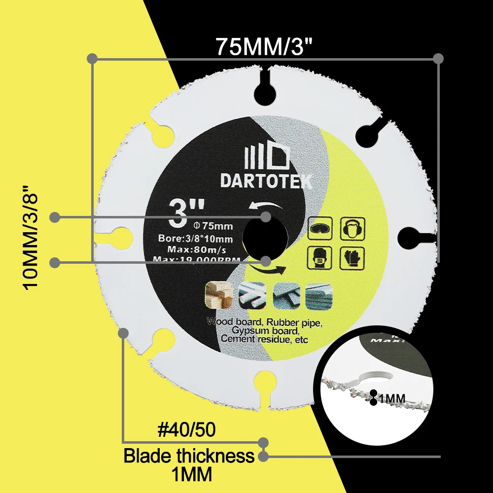 DARTOTEK 3/5/10pcs 75mm Carbide Wood Cutting Disc Circular Saw Blade Set For Wood Plastic Rubber 3inch Woodworking Disc Cutter
