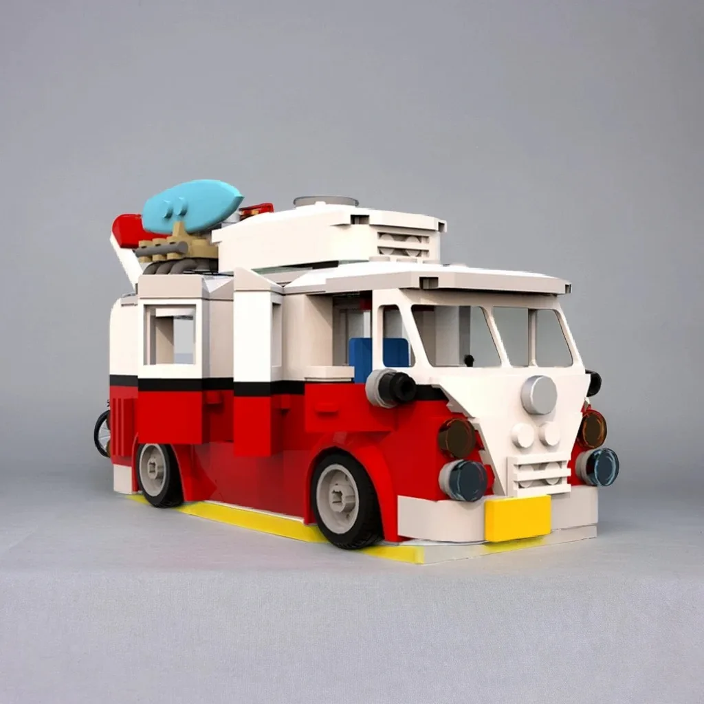 305PCS VW Splitscreen camper MOC DIY Camper Van Building Set - VW-Inspired Bus with Surfboard Rack & Camping Accessories