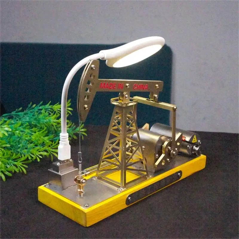 Creative Metal Oil Pumps Replicas with Wooden Base and Light Movable Mini Pumpjack Model For Study Room Or Living Space 