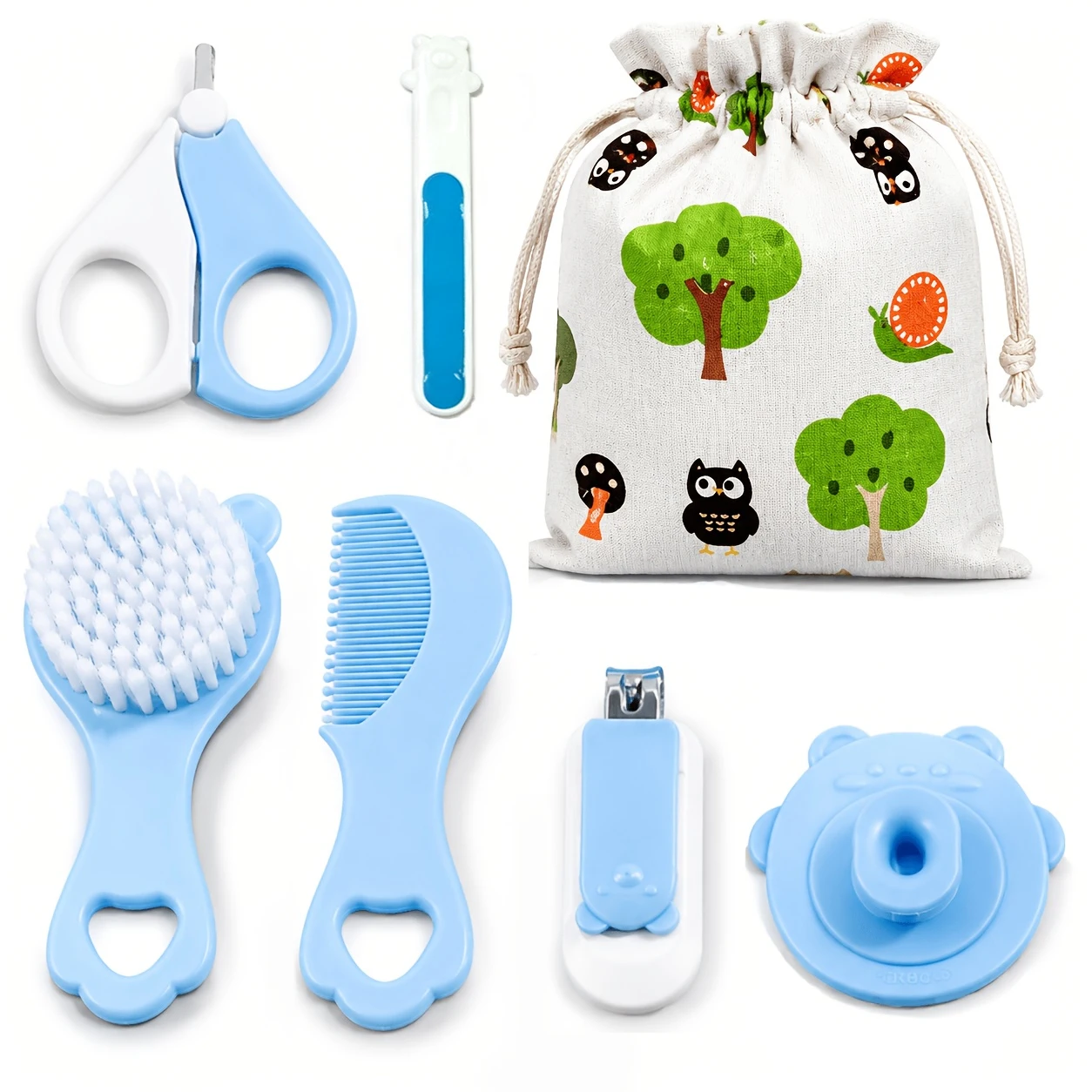 New 7pcs Baby Grooming Kit with Portable Travel Bag, Hair Brush Comb, Nail Clipper, Scissors, Baby Care Set,Daily Personal Care
