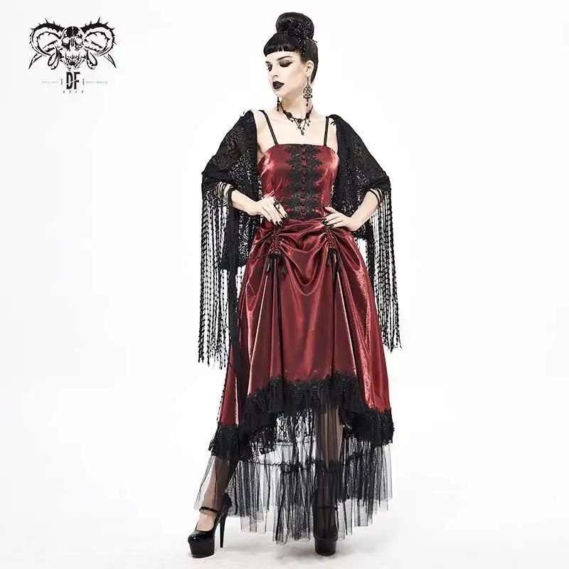 

Goth Clothes women Demon Black Lace Tassels Shawl Coat Carnival Halloween Cos Cosplay