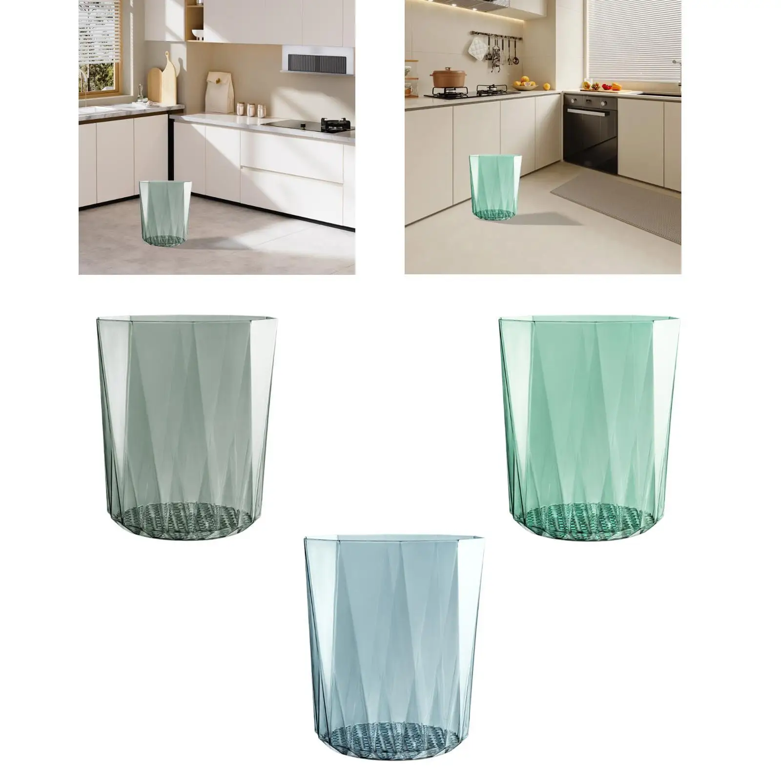 Open Top Transparent Trash Can Garbage Can 10 L Trash Bucket Dustbin Kitchen Trash Bin for Living Room Dorm Home Bathroom