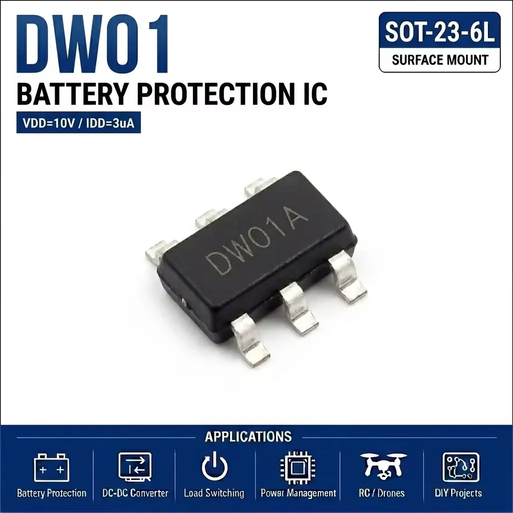 (100 pcs) DW01 SOT-23-6L (Marking DW01A) - 1-Cell Li-ion Battery Protection IC