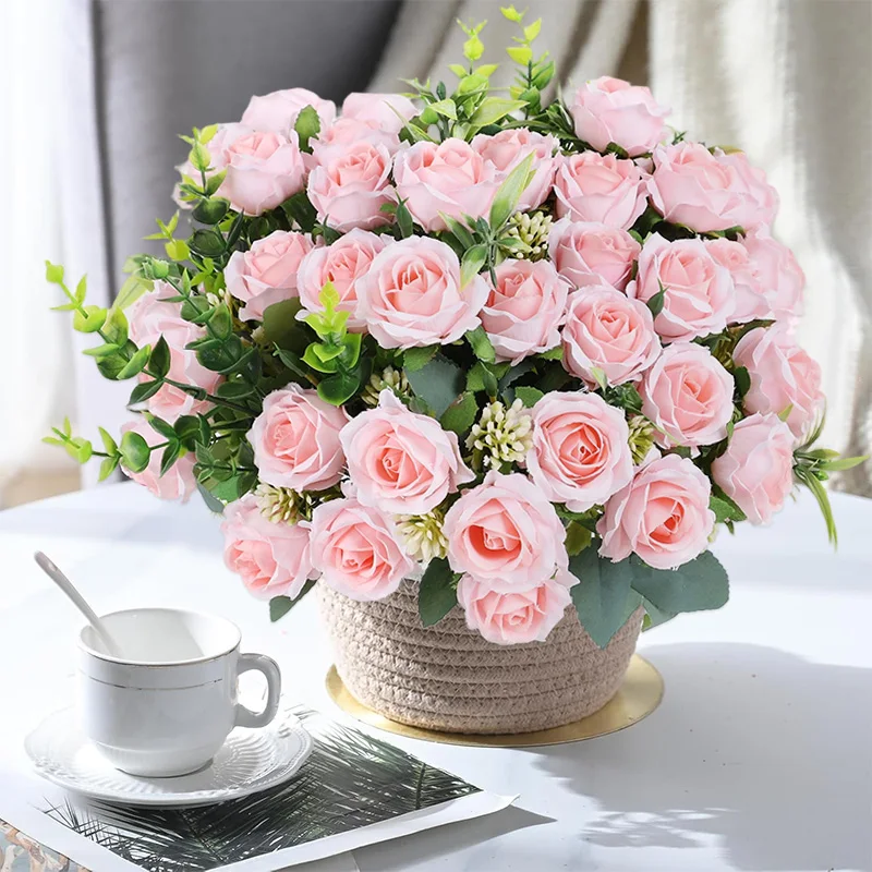 

1pc 10Head Artificial Rose Bouquet Pink Red White Fake Flowers DIY Floral Arrangements Wedding Birthday Home Decor Gift Supplies