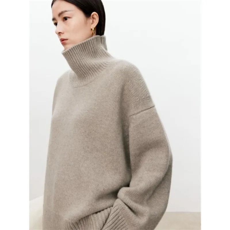 

Turtleneck pure cashmere sweater female loose and thick languid lazy wind pullover sweater knitting base WOOL sweater