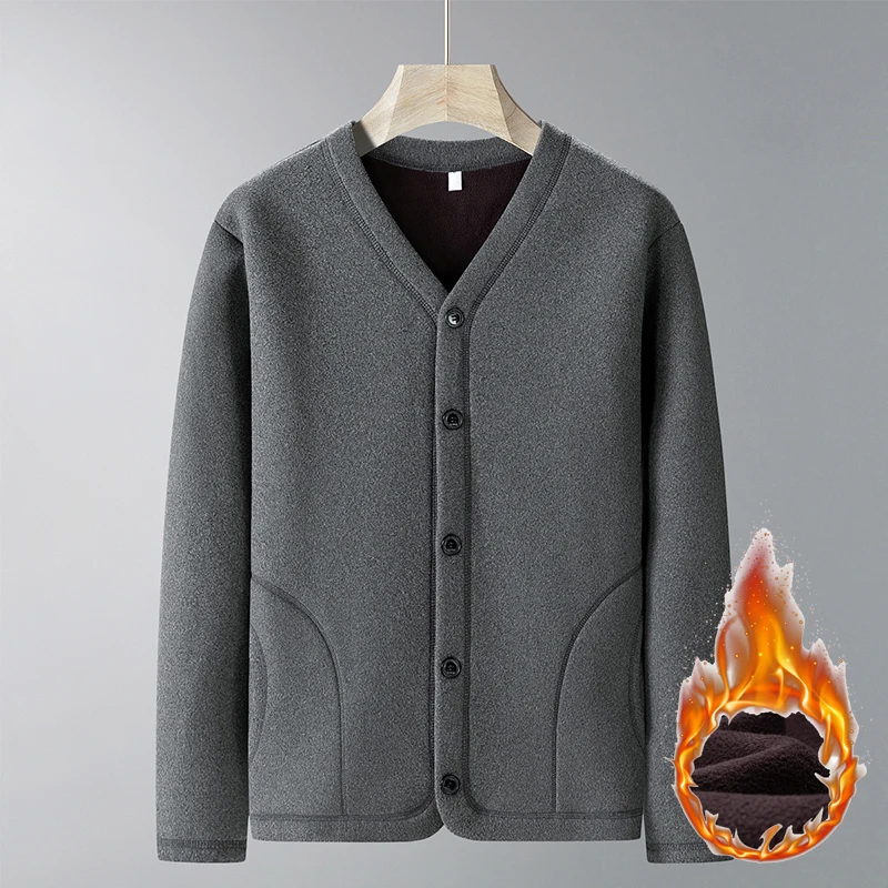 

middle-aged dad's thickened cardigan with fleece men's autumn and winter warm clothes granulated fleece top cotton-padded jacket