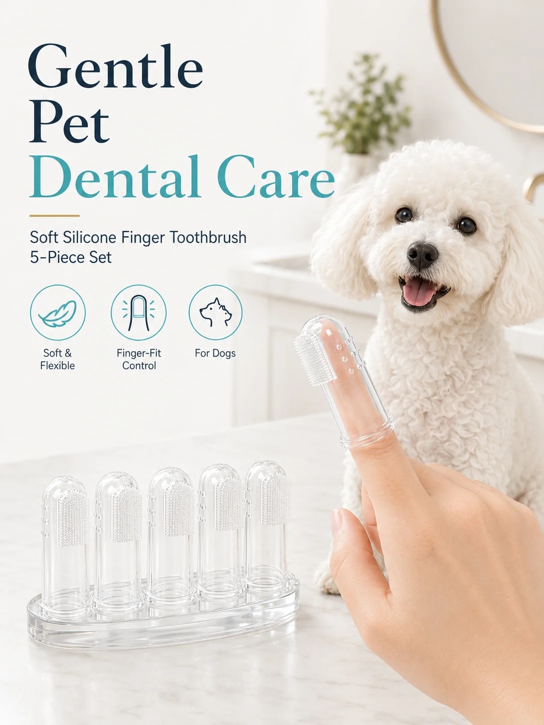 5pcs Silicone Pet Finger Brush for Dogs & Cats, Soft Grooming Tool for Puppies & Kittens, Portable Pet Care Accessory, Travel Essentials
