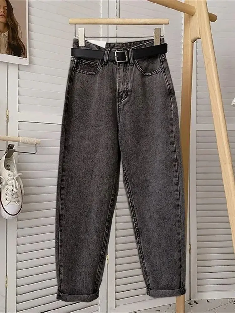 Damskie wiosenne spodnie jeansowe z wysokim stanem i zamkiem błyskawicznym Luźne spodnie haremowe Damskie spodnie jeansowe w stylu vintage Damskie spodnie jeansowe na co dzień — 2