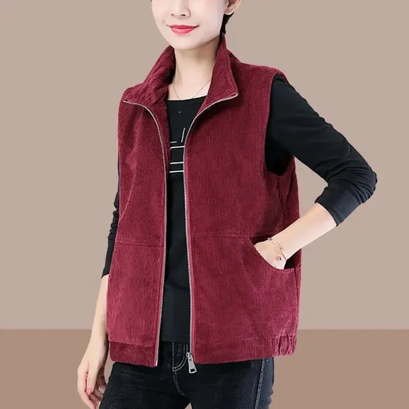 Middle-aged Mothers Women Vest 2024 New Spring Autumn Loose Casual Sleeveless Zipper Waistcoat Jackets Female Short Ladies Top