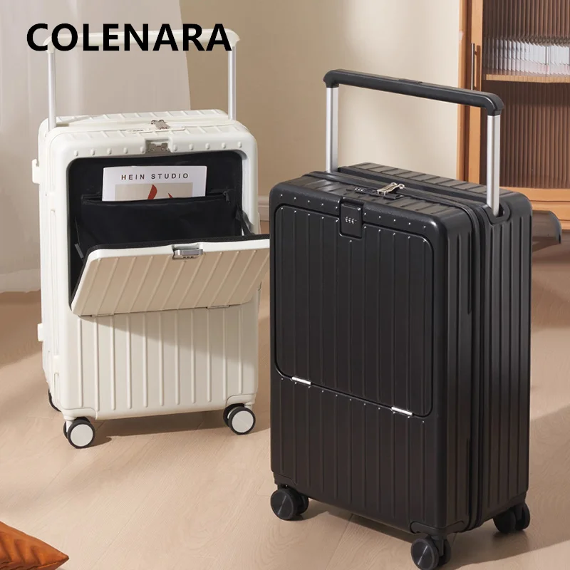 

COLENARA Suitcase on Wheels Front Opening Laptop Boarding Case USB Charging 20"22"24Inch Trolley Case ABS+PC Women's Luggage