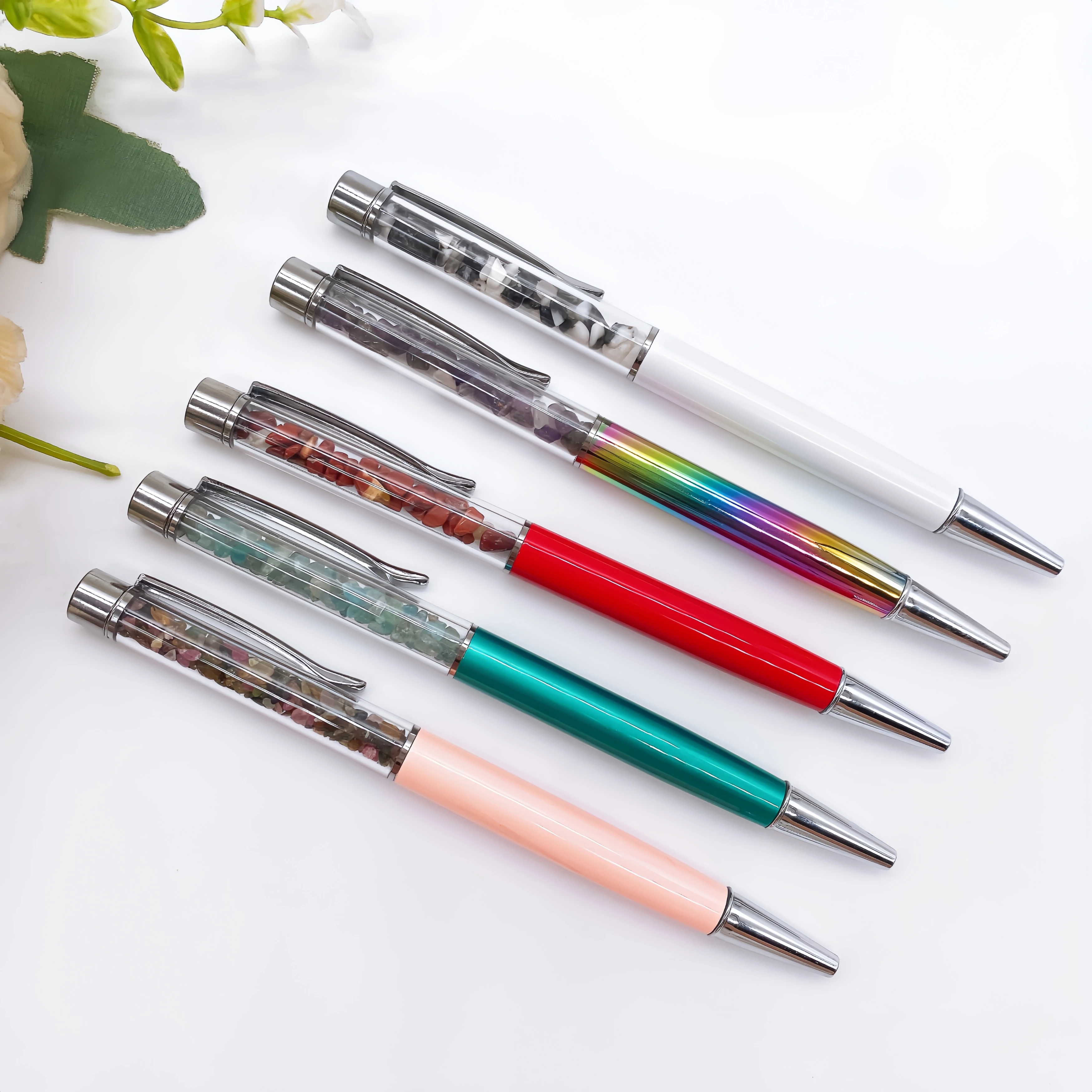 

Natural Crystal Gravel Ballpoint Pen Quartz Stone Energy Healing Creative Ballpen Stationery Office Bussiness Supply Gift