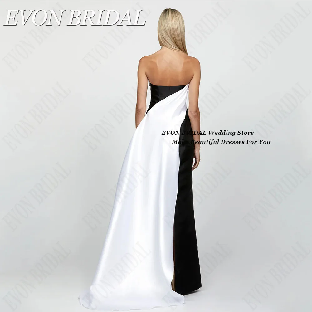 EVON BRIDAL Black With White Celebrity Dresses Mermaid Sweep Train Vestidos De Ocasião Sleeveless Contrast Color Evening Gowns