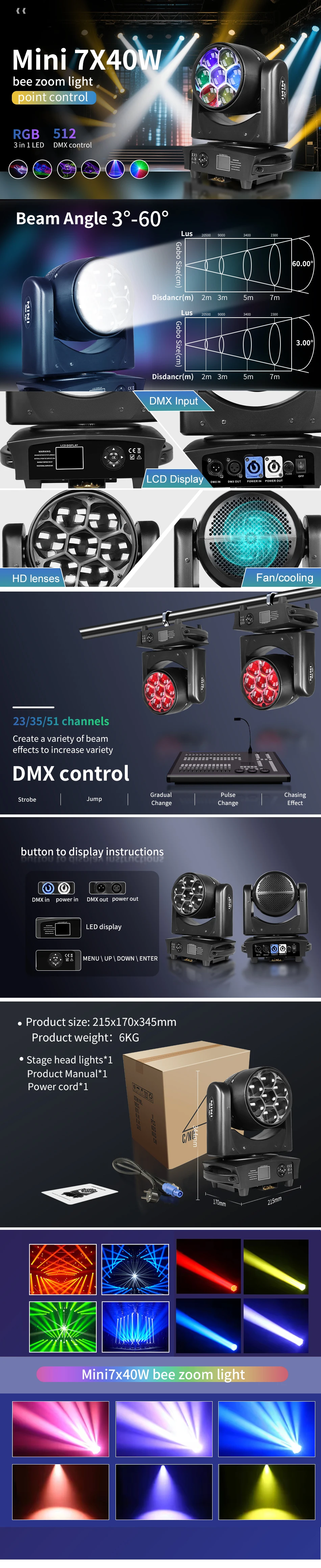 7x40W RGBW LED Moving Head Big Bees Eyes Zoom Wash Lights für DJ, Disco, Home Party, Nachtclub, Bar – Detail 1