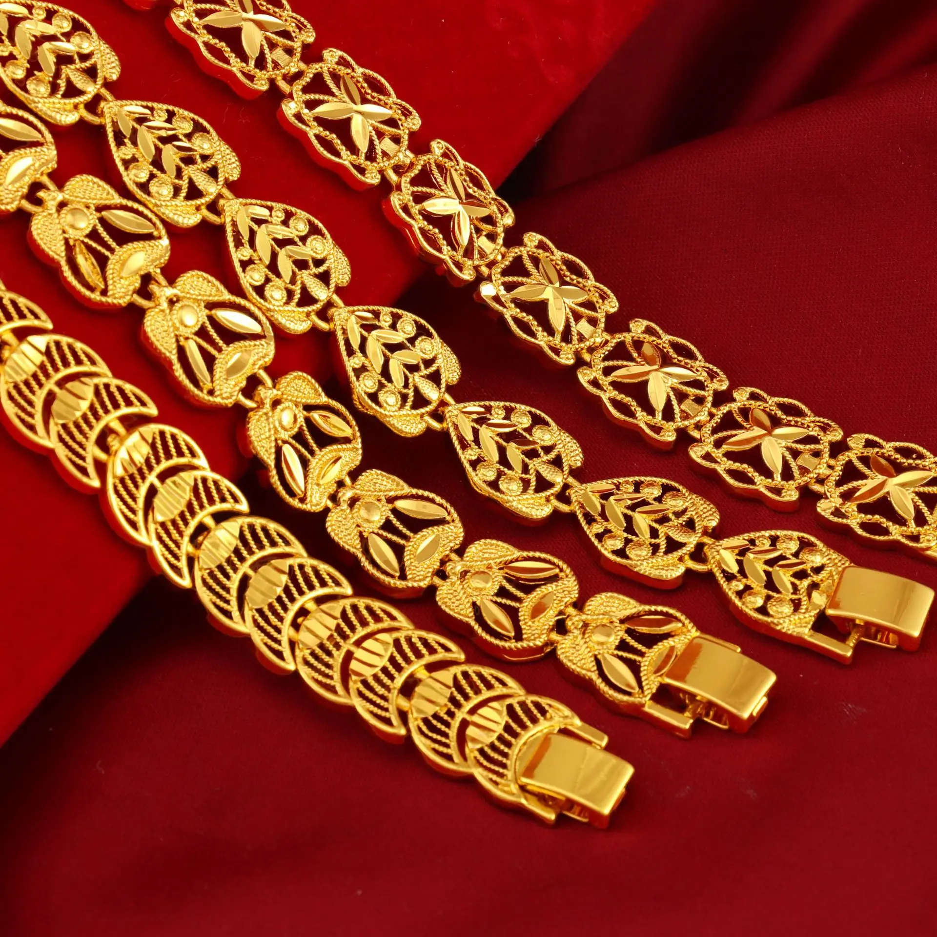 

Luxury 24K 9999 Pure Gold real gold Women's Hollow Flower Bracelet Watch Buckle Bracelet