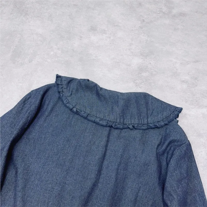 Johnature novo vestido jeans casual com babados outono novo estilo francês manga longa camada base coreano mori vestidos de menina