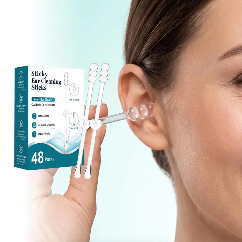 48Packs 2-in-1 Sticky Ear Cleaning Sticks Reusable Earwax Removal Swabs Soft Ear Cleaning Tools Gentle Care for All Ages
