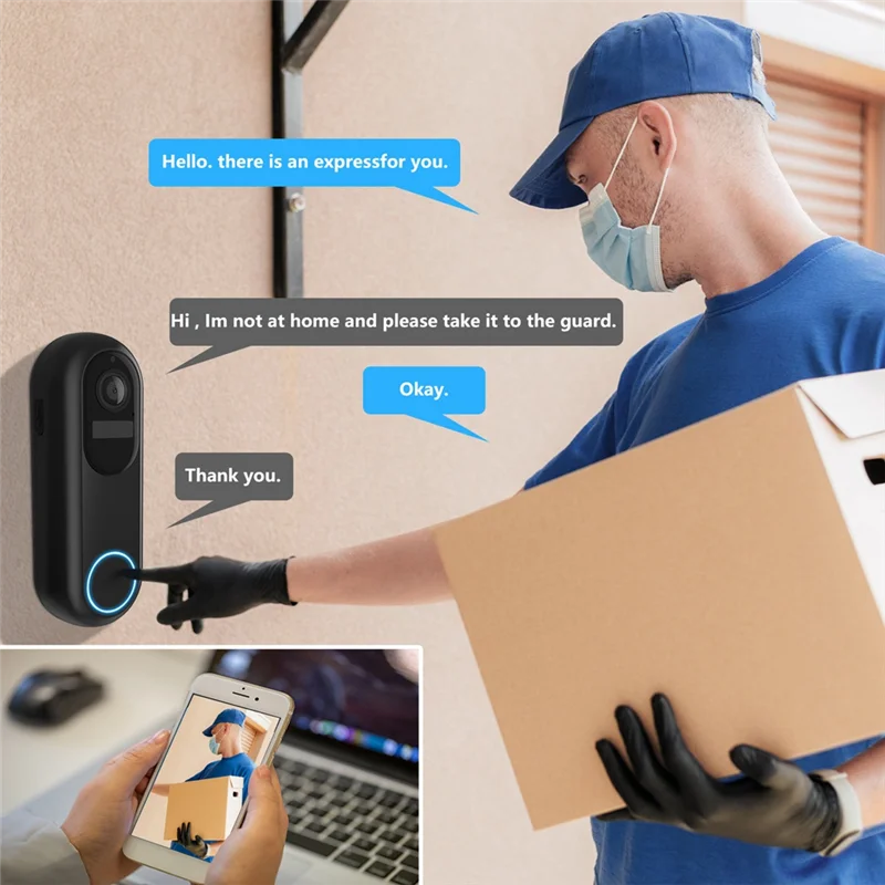 B04C-Wide View Tuya Smart Life APP Wifi Audio Video Intercom Wireless Smart Video Doorbell With Chime Two-Way Talk Night Vision