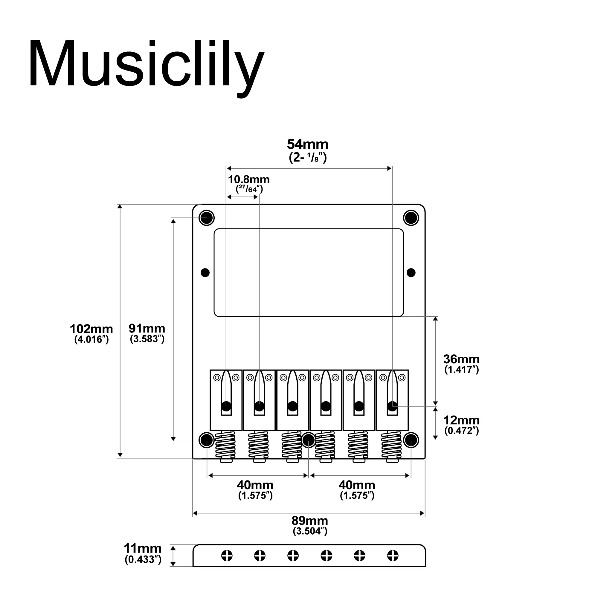 Musiclily Pro 54mm Modern Humbucker Tele Bridge with Zinc Alloy 6-Saddle for Telecaster Style Electric Guitar, Chrome