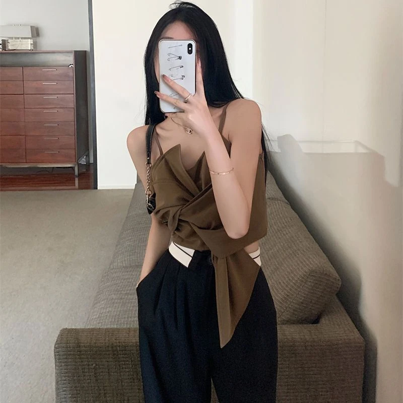 Spice Girl Gilet con bretelle a vento Dolce fiocco Top corto esterno sottile 2025 Top da donna Fashion Street