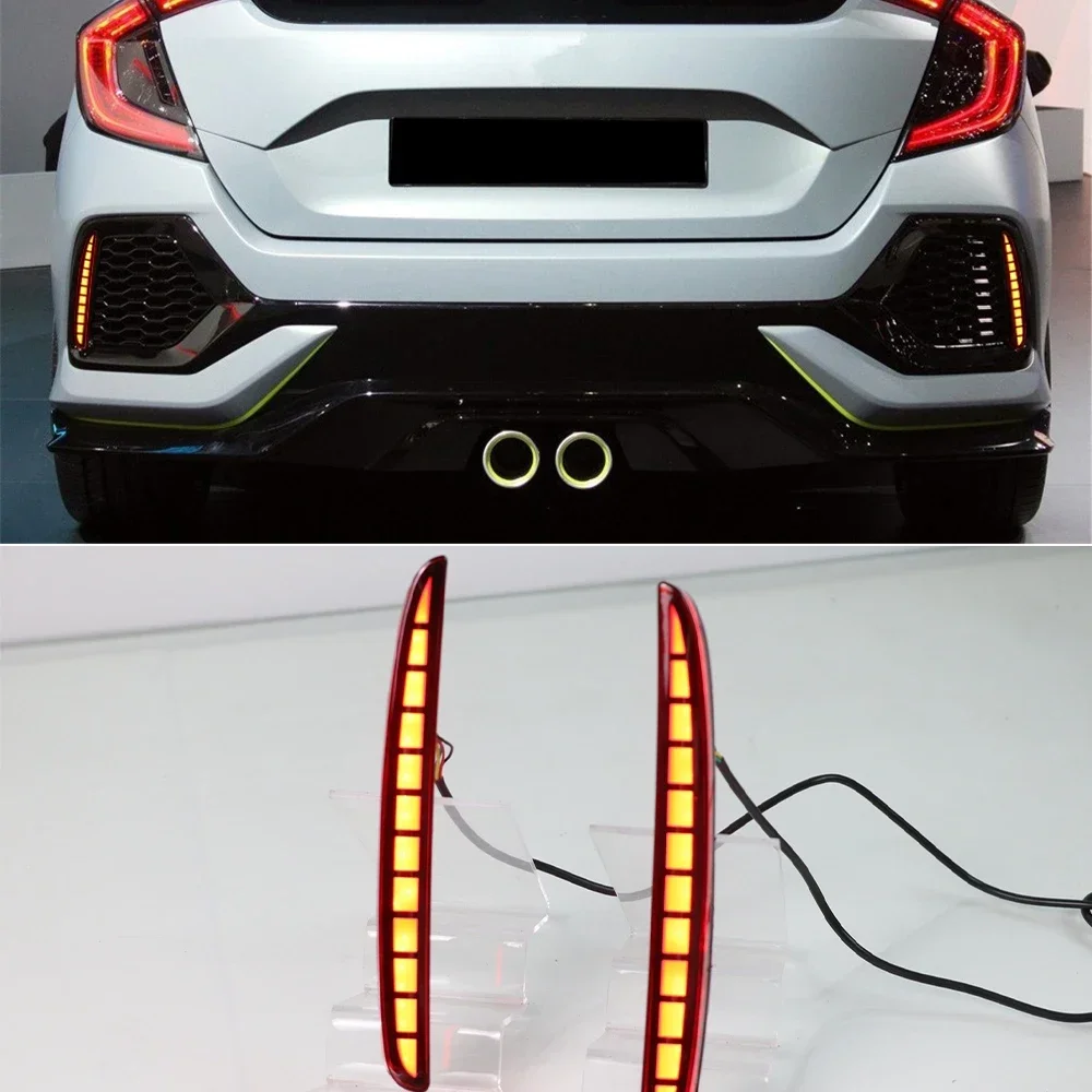 

New！ 1 Pair LED Rear Bumper Fog Lamp Brake Light Dynamic Turn Signal Reflector For Honda Civic Type R 2016 2017 2018 2019 2020