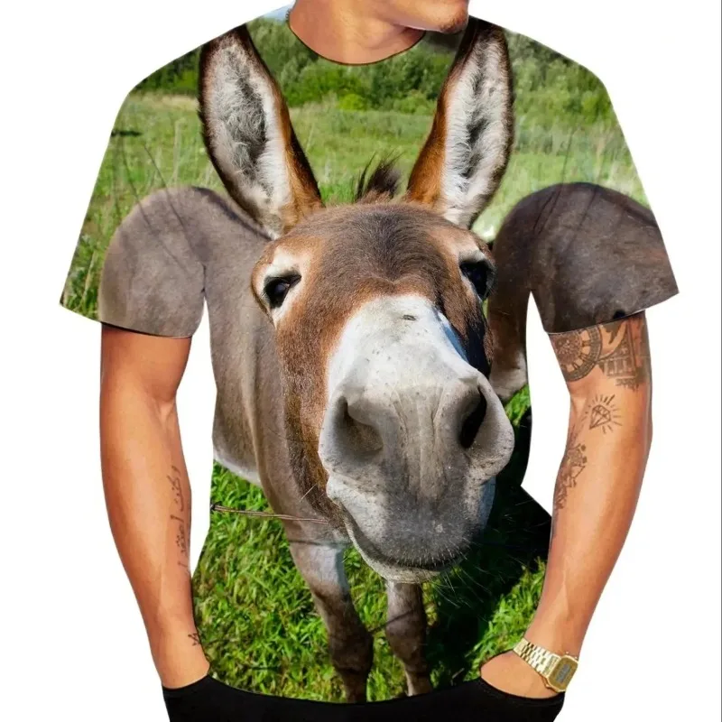 

Summer Fun Harajuku Round Neck Short Sleeve Animal Donkey Pattern Men's Printed T-shirt Fashion Casual Oversized T-shirt