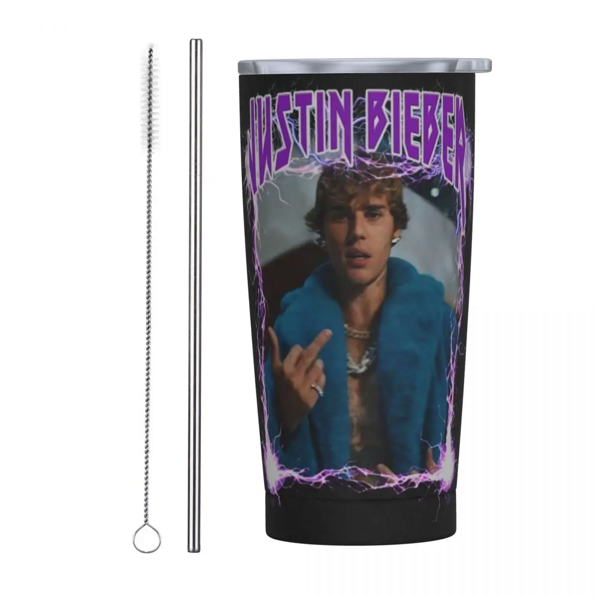 J-Justin Biebers Stainless Steel Tumbler Music Beach Thermal Cups With Straws and Lid Large Mugs Cup Cold and Hot Water Bottle