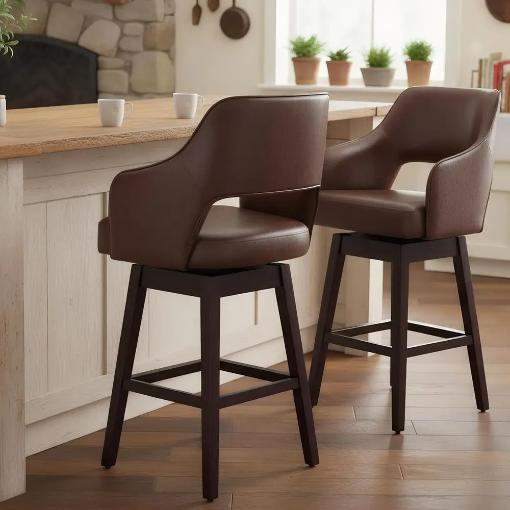 

armhouse Swivel Counter Stools Set o 2 or Kitchen Island, 27" Barstools with Open Back, PU Leather Upholstered Stool Chair or Ho