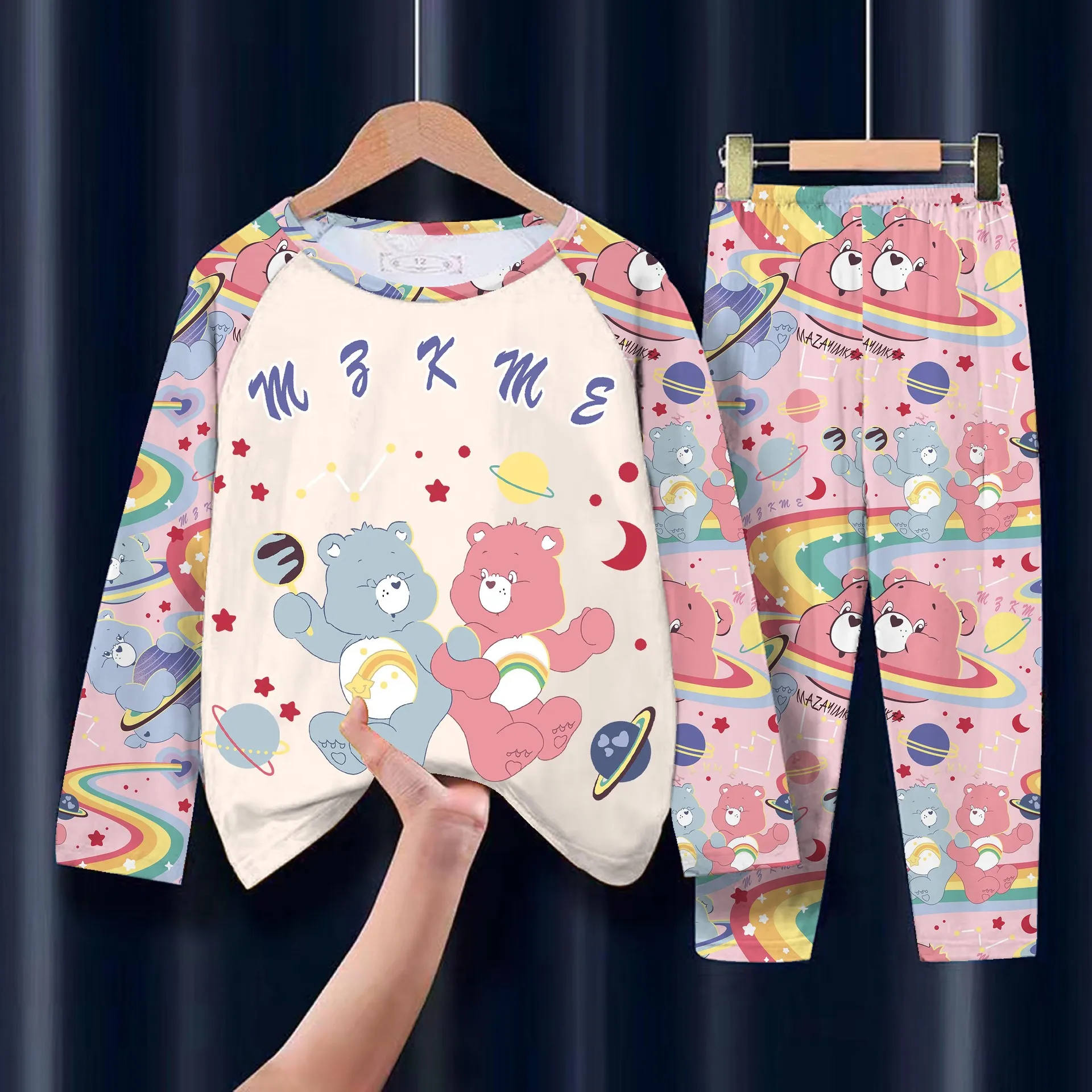 New Care Bears Kids Long Sleeve Pajama Set Spring Autumn Cute Boys Girls Cartoon Full Printed O-neck T-shirt+pants 2pce Homewear