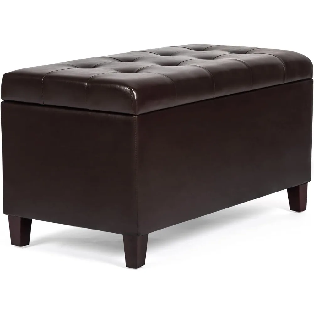 33 Inchs Storage Bench Ottoman, Rectangle Faux Leather Tufted Storage Ottoman Entryway Bench Footrest for Living Room Bedroom