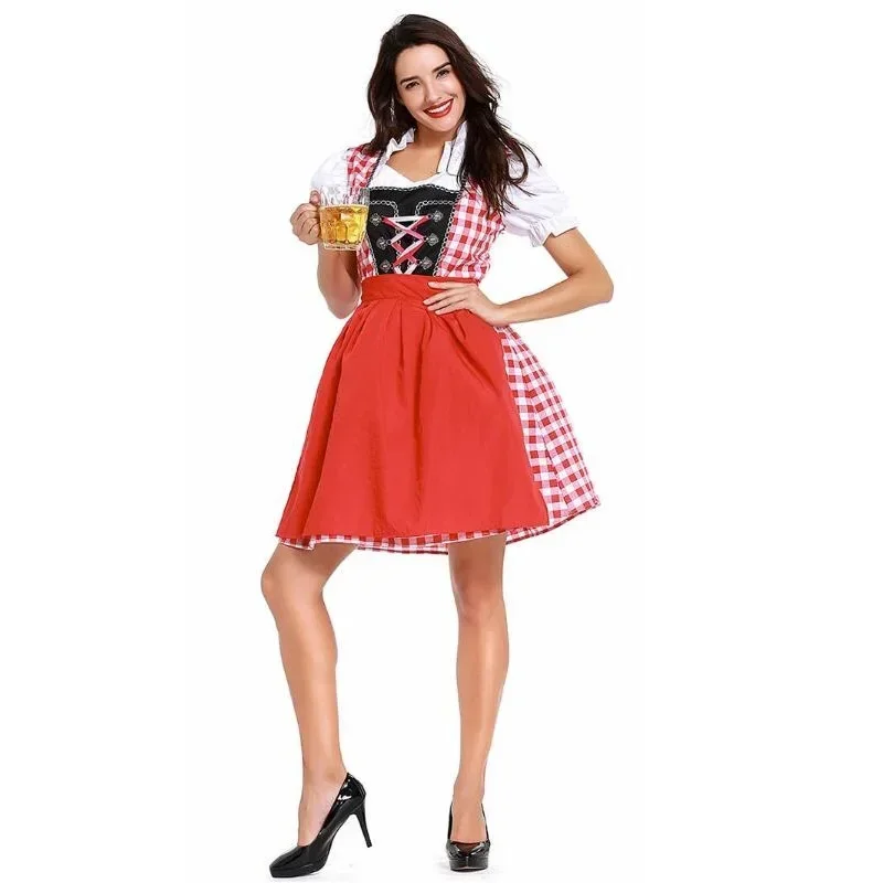 New Arrival Plus Size New German Beer Maid Costume Women Oktoberfest Dirndl Dress Adult Halloween Womens Beer Maid