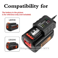 For Black&Decker 36V/40V Li-ion batteries Charger LBXR36 LBXR2036 LBX2040 Cordless Power Tool LSW36 LST136 Battery Charging 1A