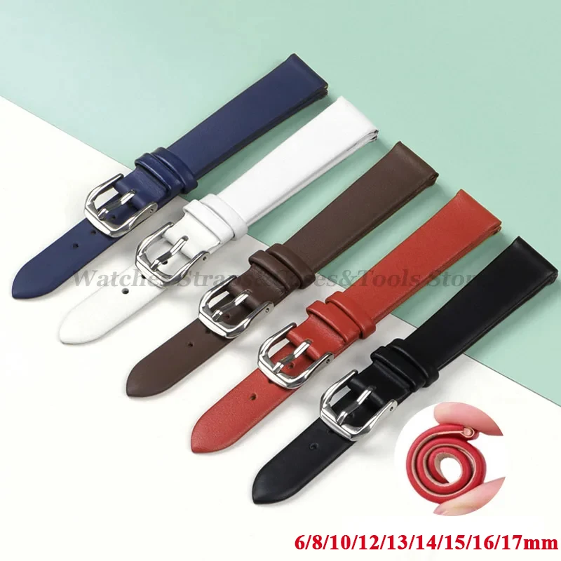 Geunine correa de reloj de cuero para mujer 6mm 8mm 10mm 12mm 13mm 14mm 15mm 17mm suave Mini tamaño pequeño ancho primera capa correa de cuero de vaca