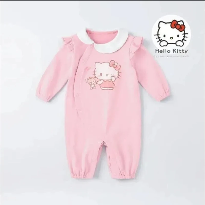 Sweet Hello Kitty Cartoon Baby Romper Kawaii Sanrio Infant Girls\' Jumpsuit Spring and Autumn Fashion Ins Style Children Clothes