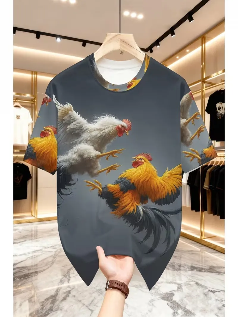 Men's 3D Realistic Rooster Print T-Shirt Funny Farm Animal Graphic Tee Casual Short Sleeve Crew Neck Novelty Tshirt For Men
