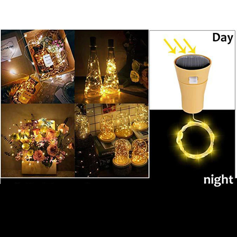 Barra de energia solar led garrafa vinho cortiça luzes da corda luzes fadas guirlandas ip65 à prova ddiy água diy festa natal decoração casamento