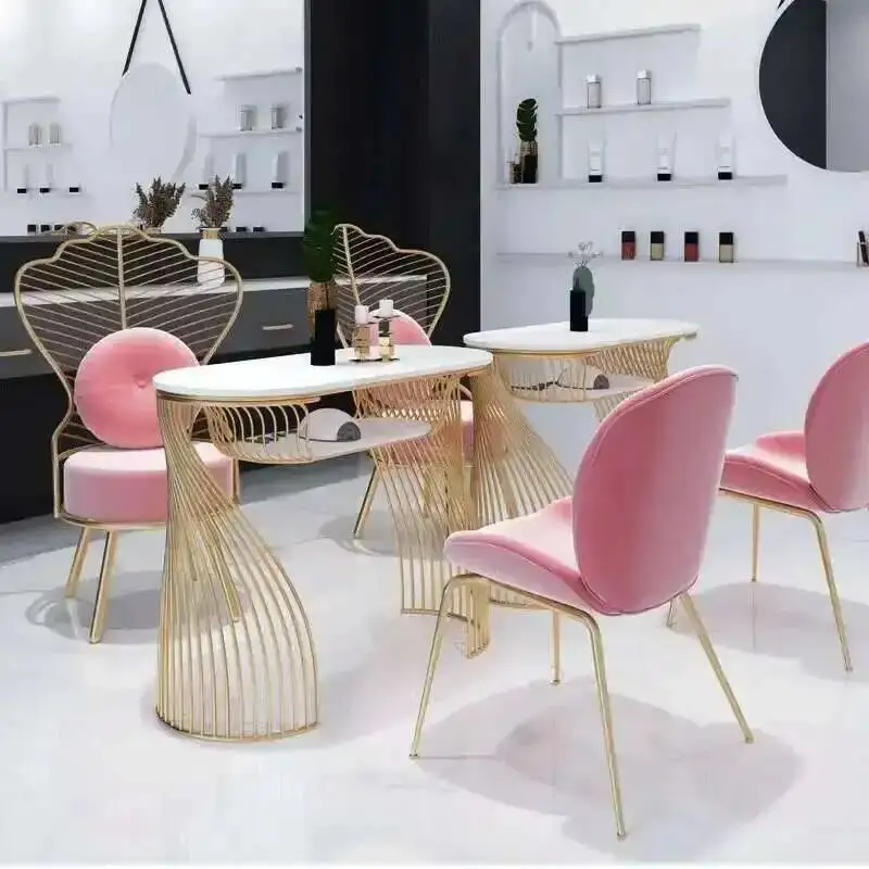 

Modern Furniture Tables Salon Nail Simple Golden Beauty Salon Professional Manicure Table Light Luxury Manicure Table Chair Set
