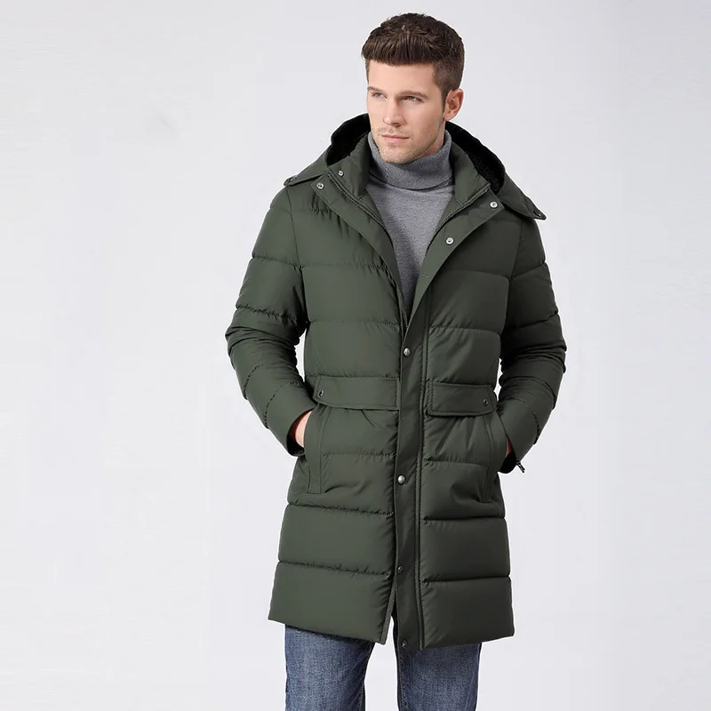 Casaco de inverno masculino novo engrossar quente meados de comprimento gola masculino para baixo outerwear manga longa bolso destacável com capuz homem jaqueta