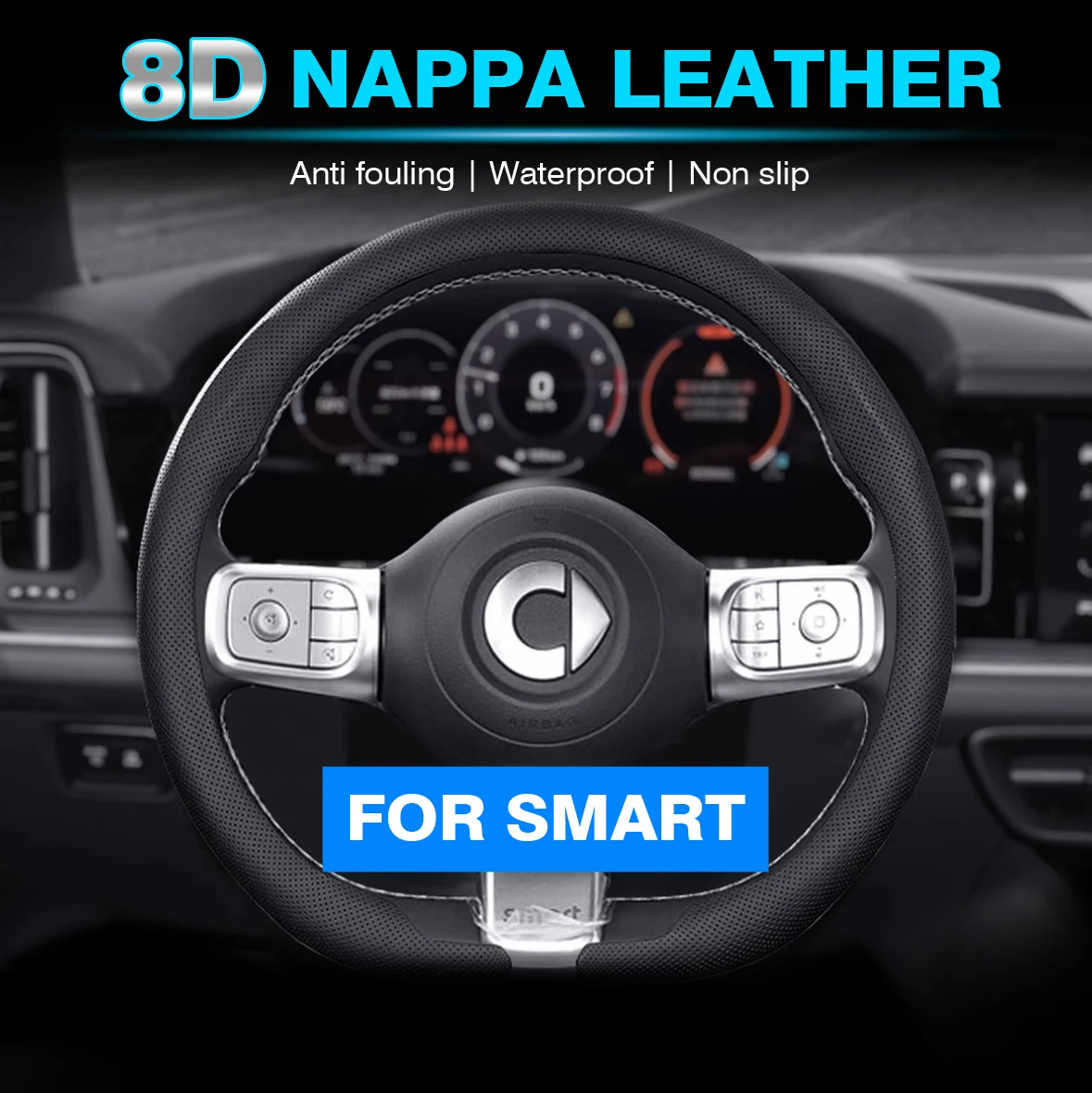 Funda de cuero Nappa 8D para volante de coche, para Fortwo 451 450 Tronsmart T7 453 Gauge Gbd2 1 3 Forfour Roadster, accesorios para automóvil