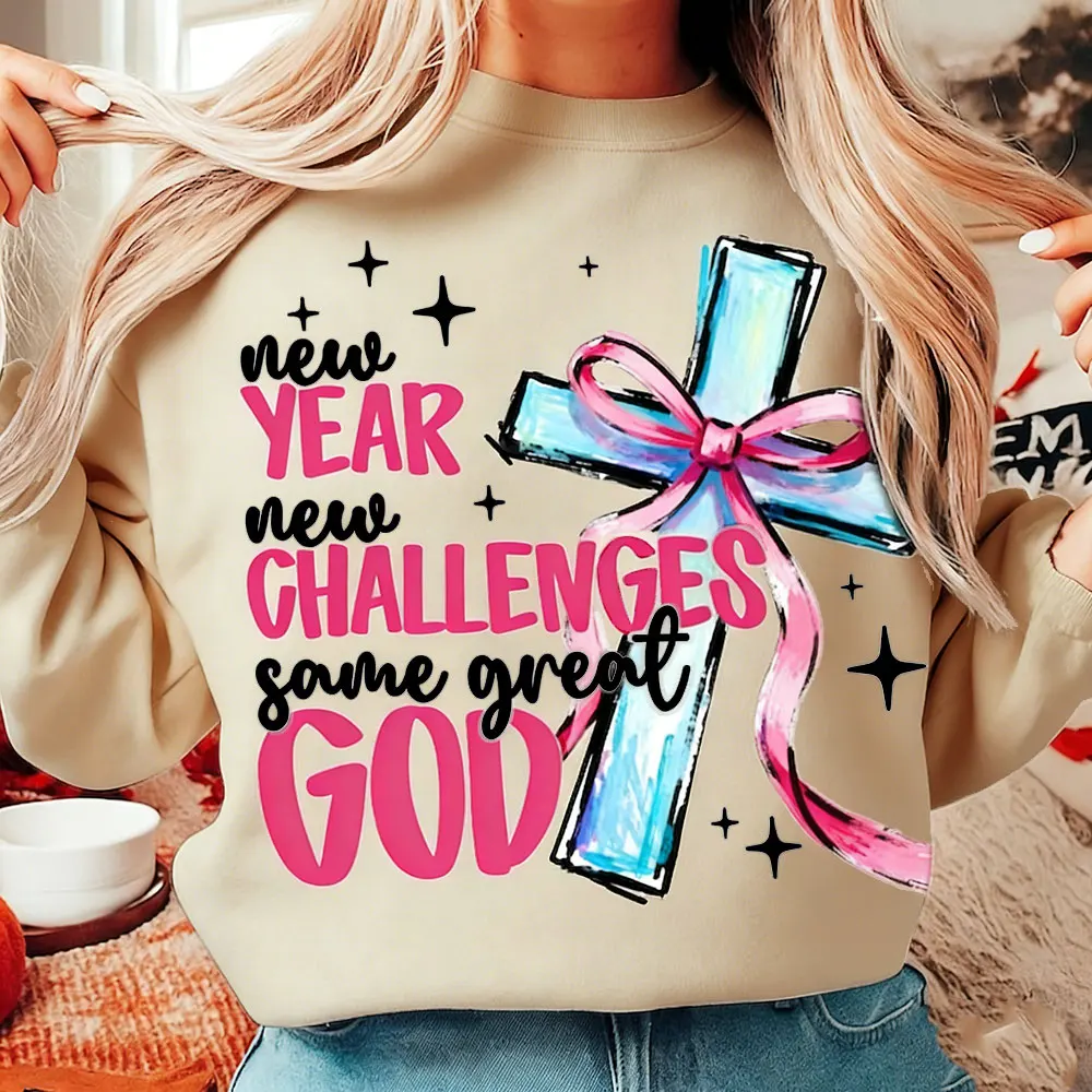 

Christian New Years Sweatshirt 2026 Happy New Year Same Great God Coquette Bow Cross Sweater New Year's Eve Hoodies Women