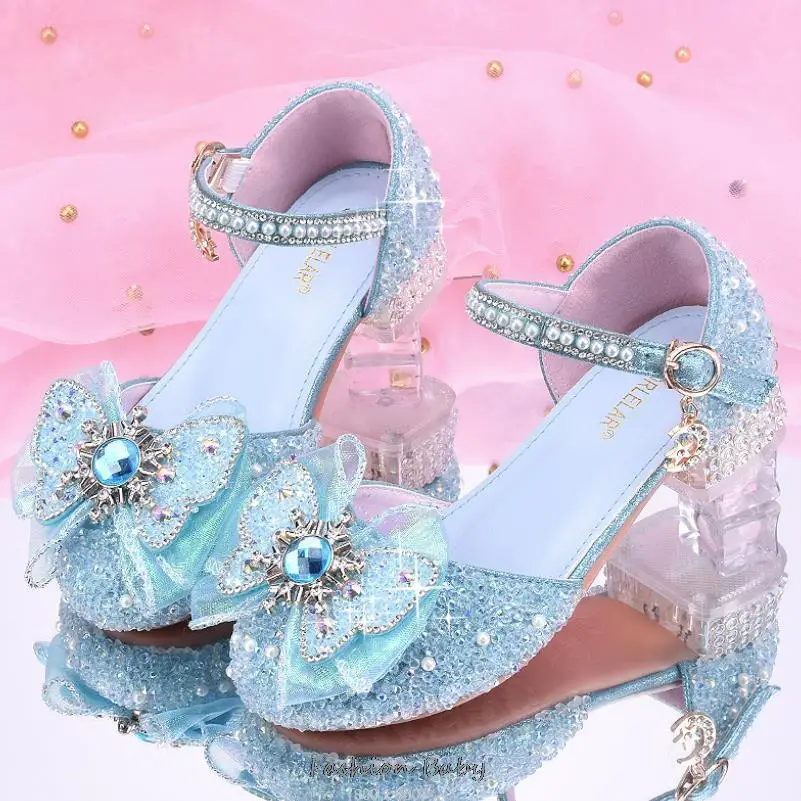 Princess White High Heels Shoes Girls Stage Catwalk Models Shoes Kid\'s Piano Children Dress Shoes Slipper Girl Party Sandals