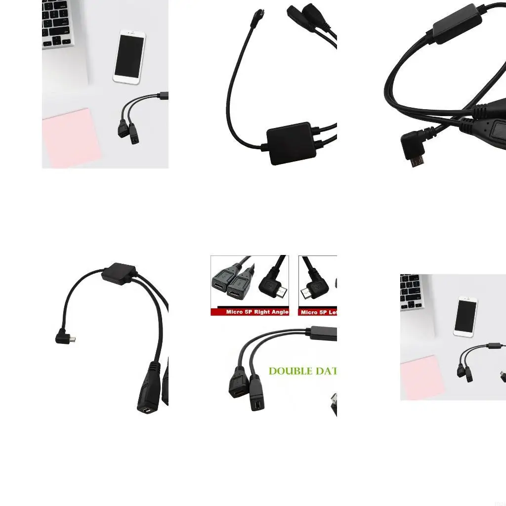 193A Micro USB 5 Pin Male to 2Female Y Splitter Cable, Left 2-in-1 Data Cord, Half 30cm Adapter